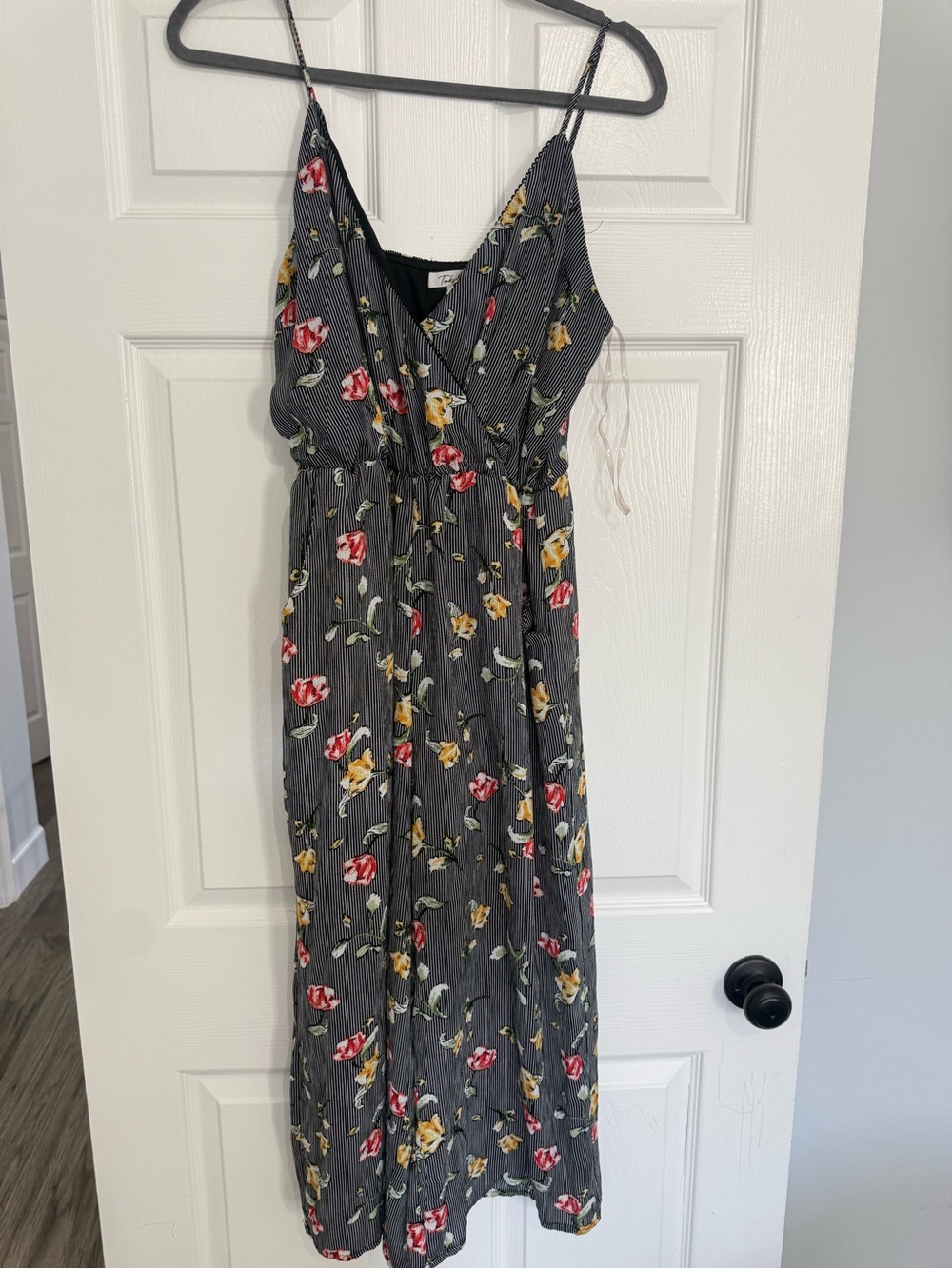 Takara Black Striped Midi pantsuit with Red & Yellow Floral Print